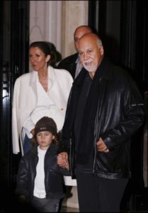 Céline Dion, her husband Rene Angelil and her son Rene Charles Angelil leaving the Hotel George V. (© LEBON/GAMMA)